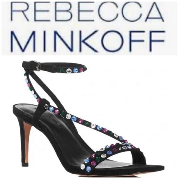 REBECCA MINKOFF - 🎉HP🎉 L Sz 6.5 (37) Nanine Suede & Crystal 3” Heels NEW IN BOX! - Picture 1 of 16